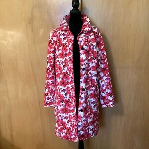 Lands' End Waterproof Raincoat Red and Purple Floral Patterned Mid Length 18 XL